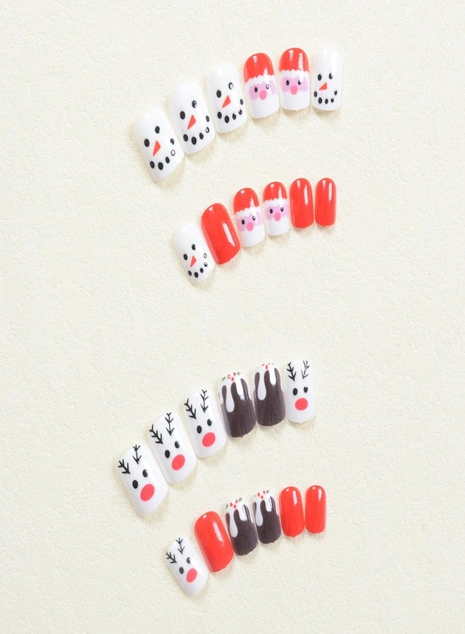 UCCASA Christmas Red Press on Nails Short Winter Fake Nails Square Xmas Press on Nails Cute with Santa Claus Elk Snowman Design Glossy False Nails Christmas Glue on nails Christmas Acrylic Nails for Women - Image 3